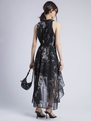 Religion Black Aida Midi Dress In Dark Floral With Handkerchief Hem - Image 3 of 5