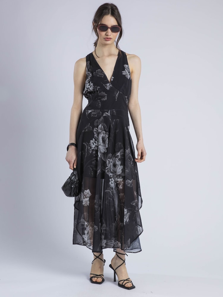 Religion Black Aida Midi Dress In Dark Floral With Handkerchief Hem - Image 5 of 5