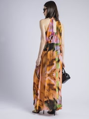 Religion Orange 100% Cotton Glow Halterneck Maxi Dress In Bright Abstract Print - Image 4 of 6