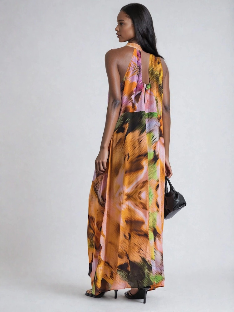 Religion Orange 100% Cotton Glow Halterneck Maxi Dress In Bright Abstract Print - Image 5 of 5 Religion Orange 100% Cotton Glow Halterneck Maxi Dress In Bright Abstract Print - Image 5 of 5