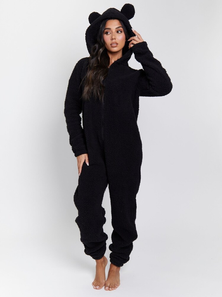 Loungeable Black Sherpa XL Ears Teddy All-In-One - Image 1 of 5 Loungeable Black Sherpa XL Ears Teddy All-In-One - Image 1 of 5