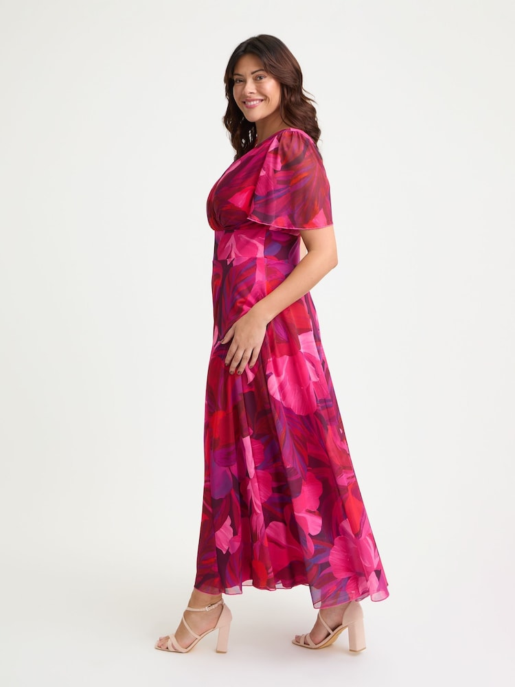 Scarlett & Jo Pink Isabelle Ivory Orange Angel Sleeve Maxi Dress - Image 3 of 4