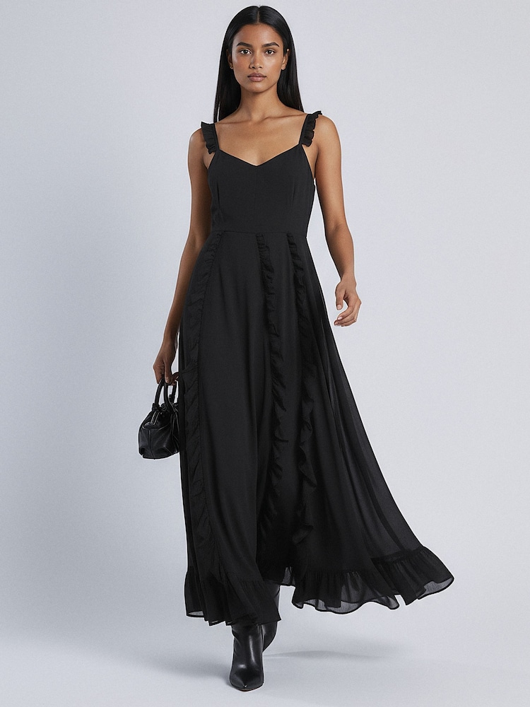 Buy Religion Black Kate Maxi Ruffle Dress With Spaghetti Straps from Next USA Buy Religion Black Kate Maxi Ruffle Dress With Spaghetti Straps from Next USA