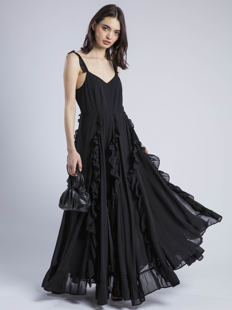 Religion Black 100% Cotton Kate Maxi Ruffle Dress With Spaghetti Straps - Image 6 of 6