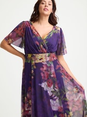 Scarlett & Jo Purple Multi Isabelle Flower Angel Sleeve Maxi Dress - Image 2 of 4