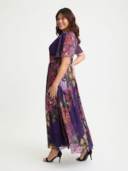 Scarlett & Jo Purple Multi Isabelle Flower Angel Sleeve Maxi Dress - Image 3 of 4