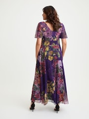 Scarlett & Jo Purple Multi Isabelle Flower Angel Sleeve Maxi Dress - Image 4 of 4