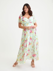 Scarlett & Jo Ivory Pink Print Kemi Bolero Wrap Bodice Maxi Gown - Image 1 of 4