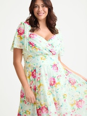Scarlett & Jo Ivory Pink Print Kemi Bolero Wrap Bodice Maxi Gown - Image 2 of 4