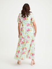 Scarlett & Jo Ivory Pink Print Kemi Bolero Wrap Bodice Maxi Gown - Image 4 of 4