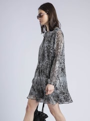 Religion Grey 100% Cotton Eternity Mini Dress With Neck Tie In Snake Skin Print - Image 2 of 6