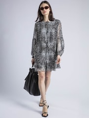 Religion Grey 100% Cotton Eternity Mini Dress With Neck Tie In Snake Skin Print - Image 3 of 6