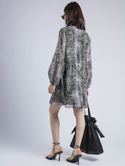 Religion Grey 100% Cotton Eternity Mini Dress With Neck Tie In Snake Skin Print - Image 4 of 6