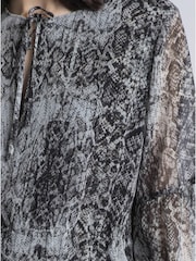 Religion Grey 100% Cotton Eternity Mini Dress With Neck Tie In Snake Skin Print - Image 5 of 6