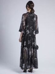 Religion Black Cala Tiered Boho 100% Cotton Maxi Dress In Dark Floral Print - Image 5 of 6