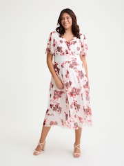 Scarlett & Jo White Red Victoria Angel Sleeve Mesh Long Midi Dress - Image 1 of 4