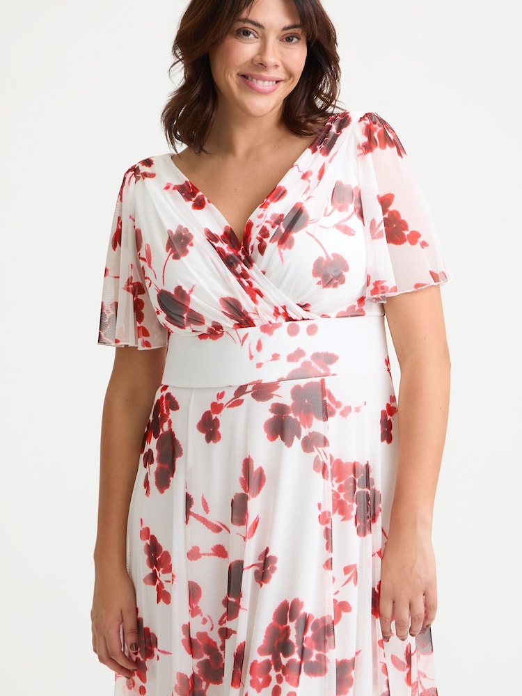 Scarlett & Jo White Red Victoria Angel Sleeve Mesh Long Midi Dress - Image 2 of 4