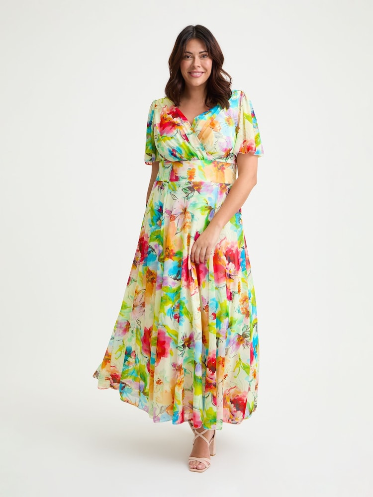 Scarlett & Jo Ivory Multi Multi Isabelle Flower Angel Sleeve Maxi Dress - Image 1 of 4