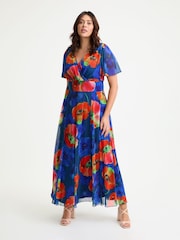 Scarlett & Jo Blue Multi Isabelle Flower Angel Sleeve Maxi Dress - Image 1 of 4