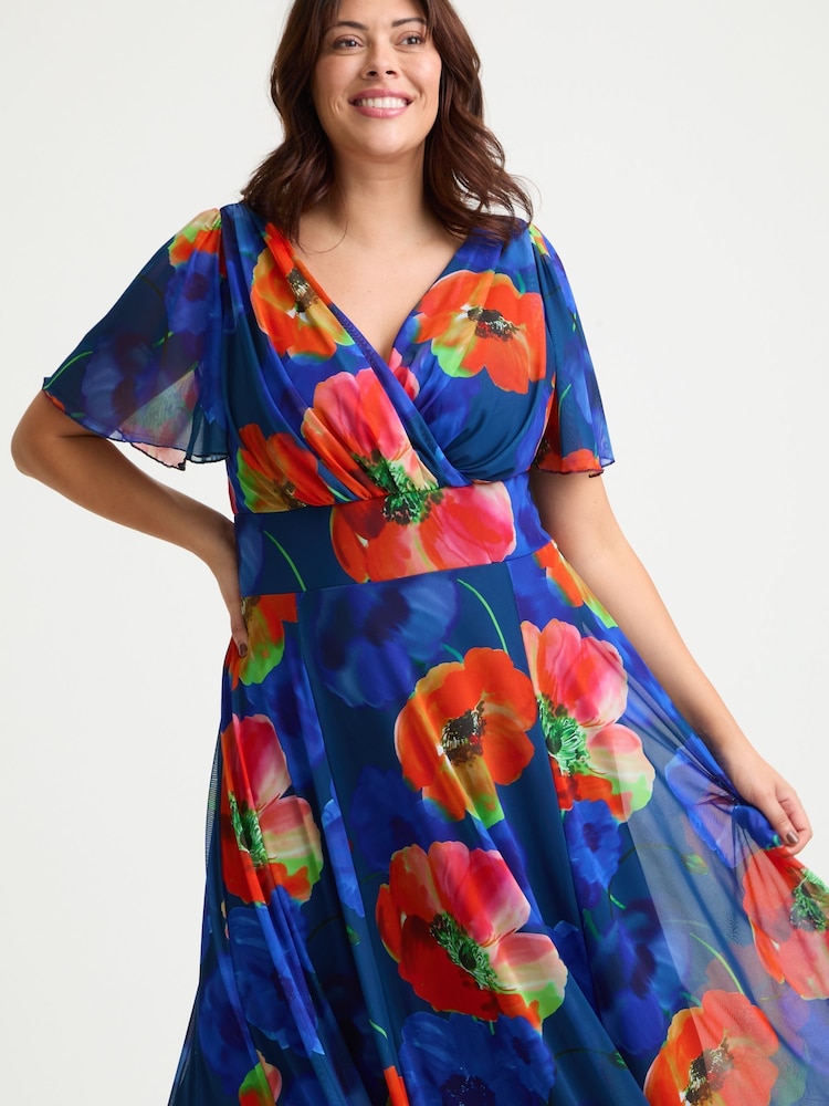 Scarlett & Jo Blue Multi Isabelle Flower Angel Sleeve Maxi Dress - Image 2 of 4