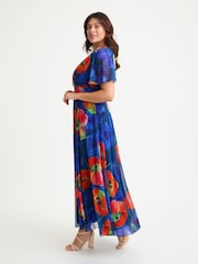 Scarlett & Jo Blue Multi Isabelle Flower Angel Sleeve Maxi Dress - Image 3 of 4