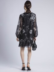 Religion Black Eternity Mini 100% Cotton Dress With Neck Tie In Floral Print - Image 5 of 6