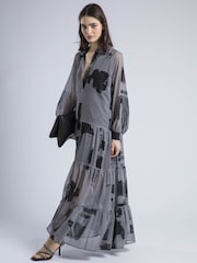 Religion Grey 100% Cotton Cala Tiered Boho Maxi Dress In Abstract Print - Image 1 of 1