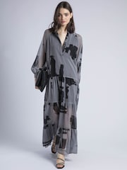 Religion Grey 100% Cotton Cala Tiered Boho Maxi Dress In Abstract Print - Image 2 of 5