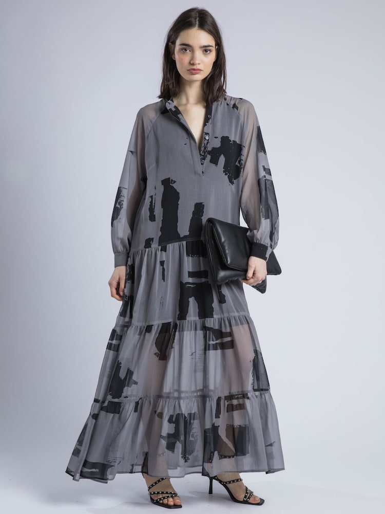 Religion Grey 100% Cotton Cala Tiered Boho Maxi Dress In Abstract Print - Image 5 of 5