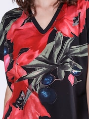 Religion Black 100% Cotton Cloak Jersey Top With Pink And Red Floral Print - Image 6 of 6