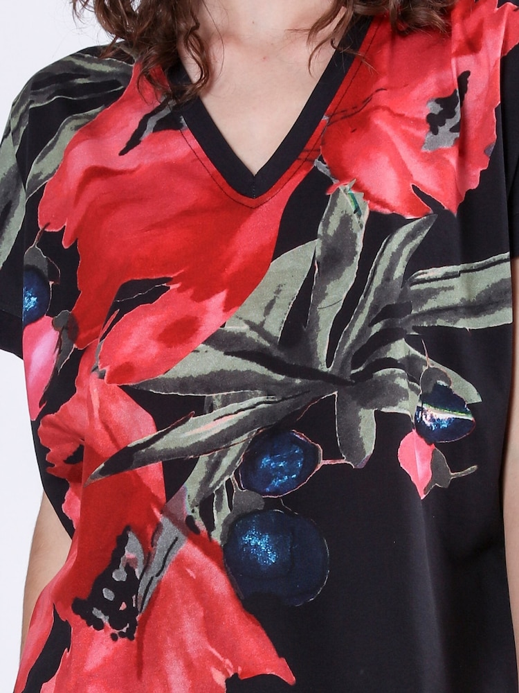 Religion Black 100% Cotton Cloak Jersey Top With Pink And Red Floral Print - Image 6 of 6 Religion Black 100% Cotton Cloak Jersey Top With Pink And Red Floral Print - Image 6 of 6