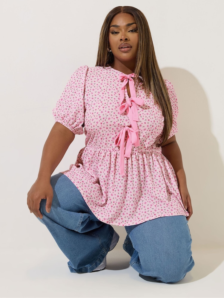 Yours Curve Limited Ditsy Tie Top - Image 1 of 5
