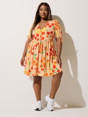 Yours Curve Natural Limited Tie Checkboard Print Dress - Image 2 of 5