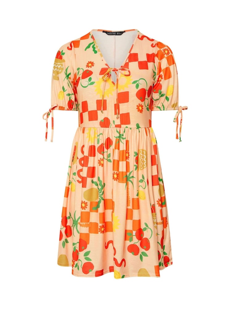 Yours Curve Natural Limited Tie Checkboard Print Dress - Image 5 of 5 Yours Curve Natural Limited Tie Checkboard Print Dress - Image 5 of 5