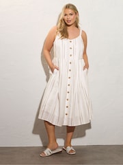 Yours Curve White Stripe 100% Cotton Sundress - Image 1 of 5
