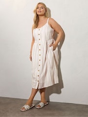 Yours Curve White Stripe 100% Cotton Sundress - Image 2 of 5