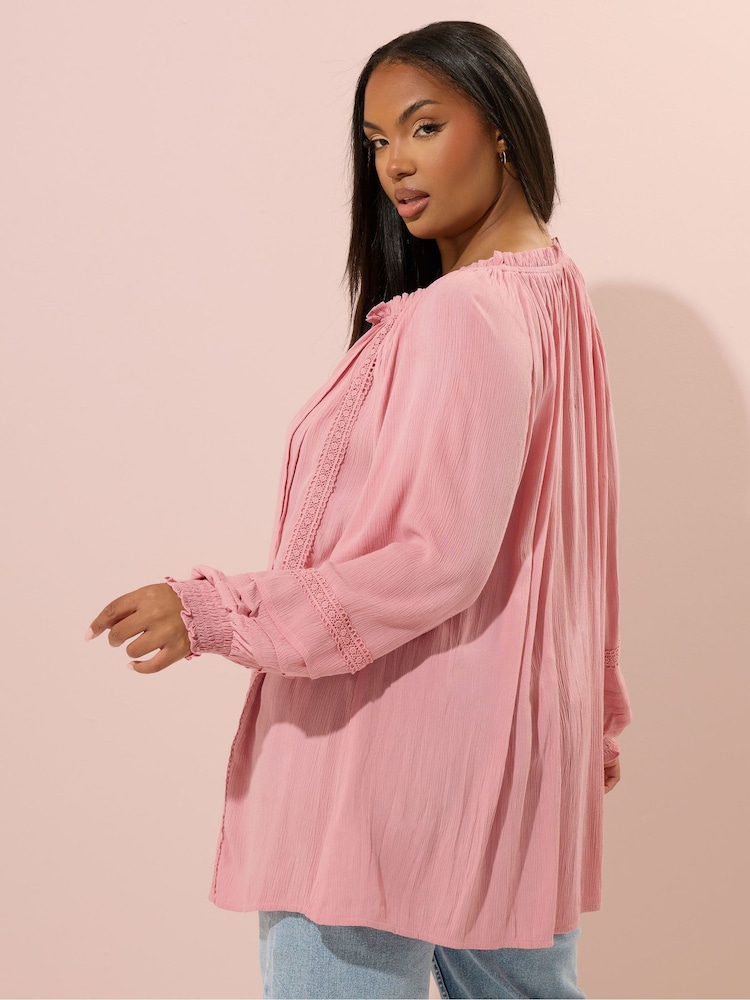 Rosa - Blusa Boho Pintuck de manga longa Yours Curve - Imagem 2 de 5