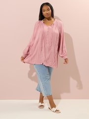 Rosa - Blusa Boho Pintuck de manga longa Yours Curve - Imagem 3 de 5