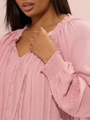 Rosa - Blusa Boho Pintuck de manga longa Yours Curve - Imagem 4 de 5