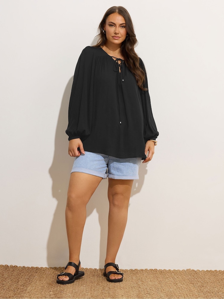 Preto - Blusa Smock Yours Curve Lattice - Imagem 2 de 5