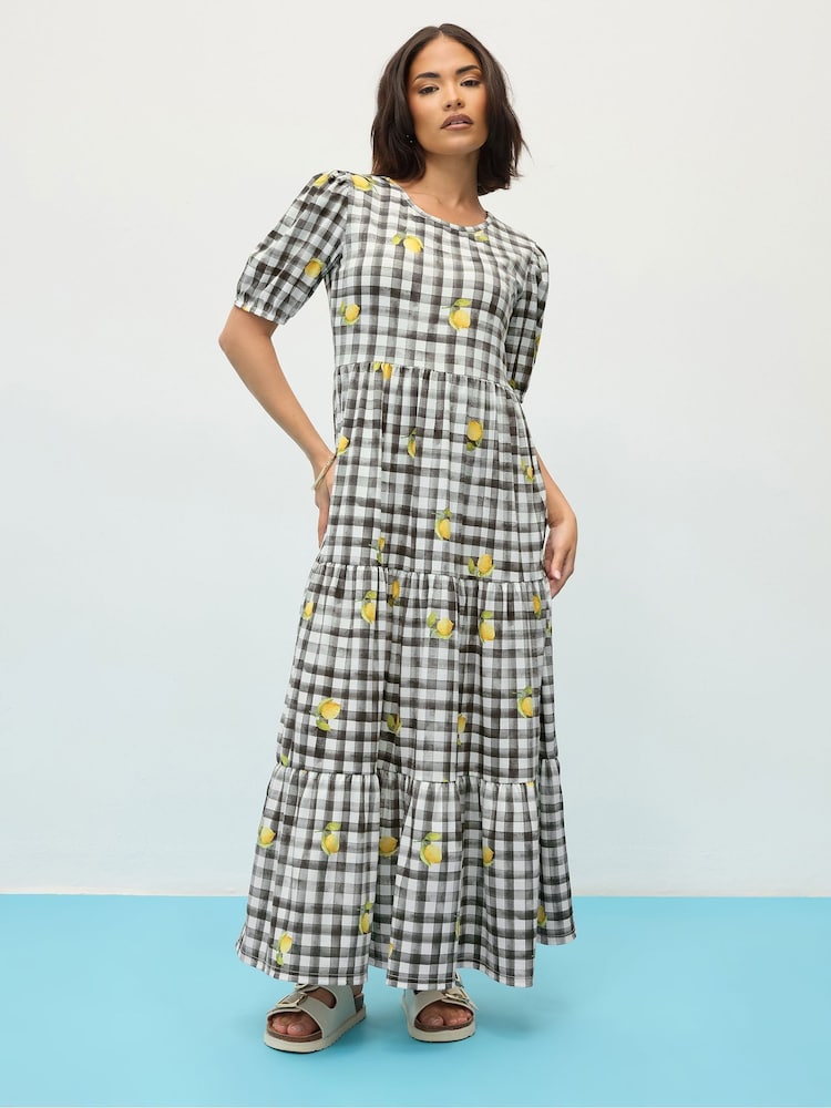 PixieGirl Petite Black Gingham Tiered Dress - Image 1 of 5