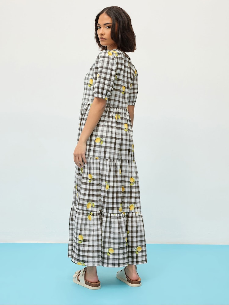 PixieGirl Petite Black Gingham Tiered Dress - Image 3 of 5