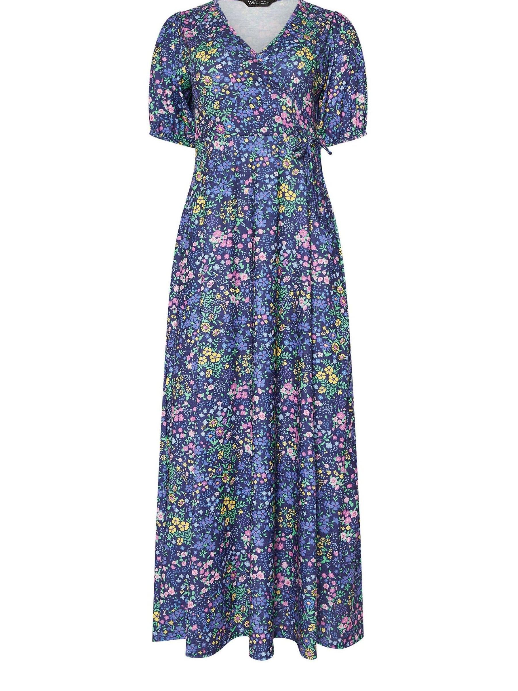 M&Co Blue Dark Petite Wrap Maxi Dress