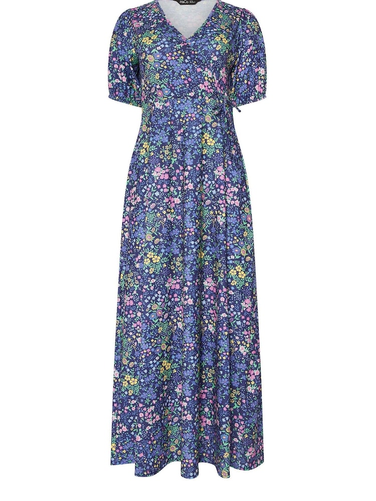 M&Co Blue Dark Petite Wrap Maxi Dress - Image 1 of 1