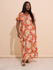 Yours Curve Brown Bow Front Dress - Image 1 of 5