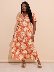Yours Curve Brown Bow Front Dress - Image 2 of 5