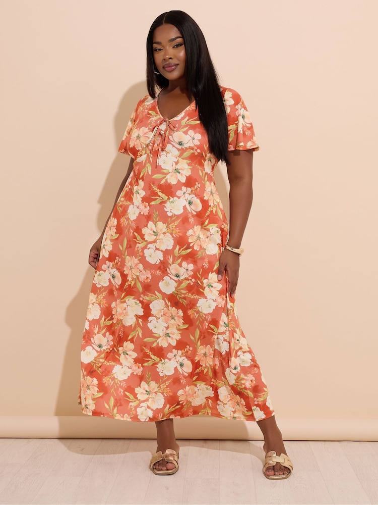 Yours Curve Brown Bow Front Dress - Image 2 of 5