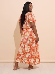 Yours Curve Brown Bow Front Dress - Image 3 of 5