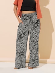 PixieGirl Petite Black Bandana Wide Leg 100% Cotton Trousers - Image 1 of 5