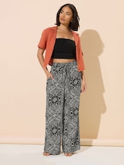 PixieGirl Petite Black Bandana Wide Leg 100% Cotton Trousers - Image 2 of 5